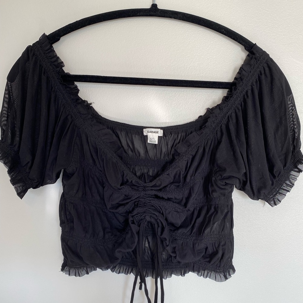 Garage | Smocked Mesh Top